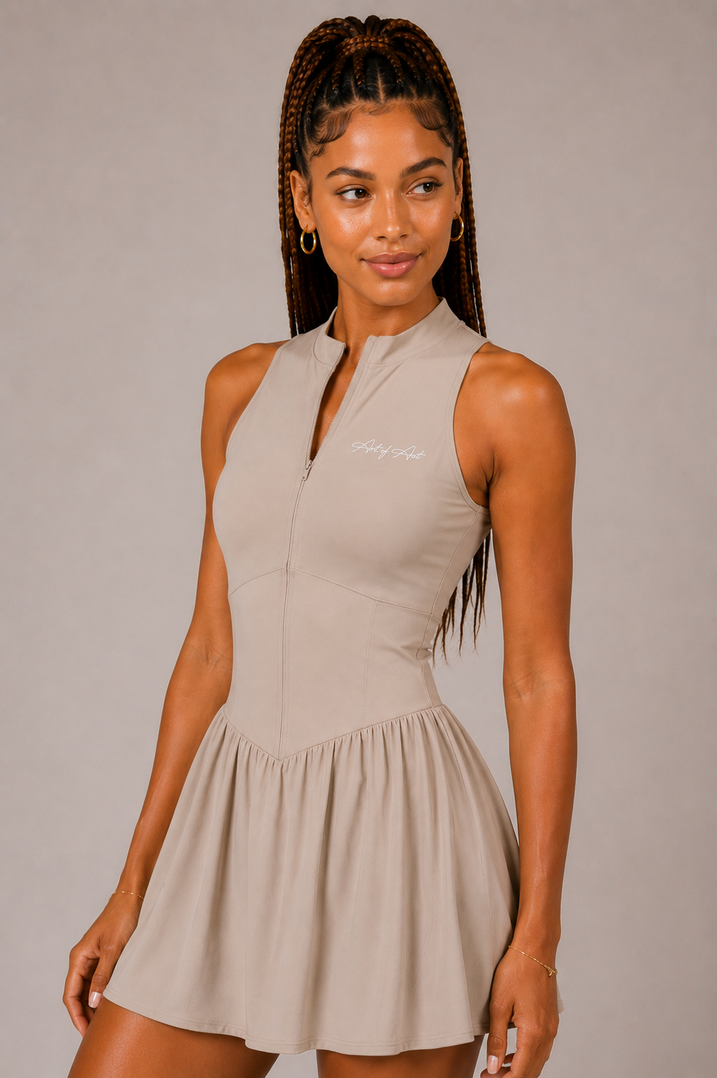 The Court Muse Zip Dress — Taupe