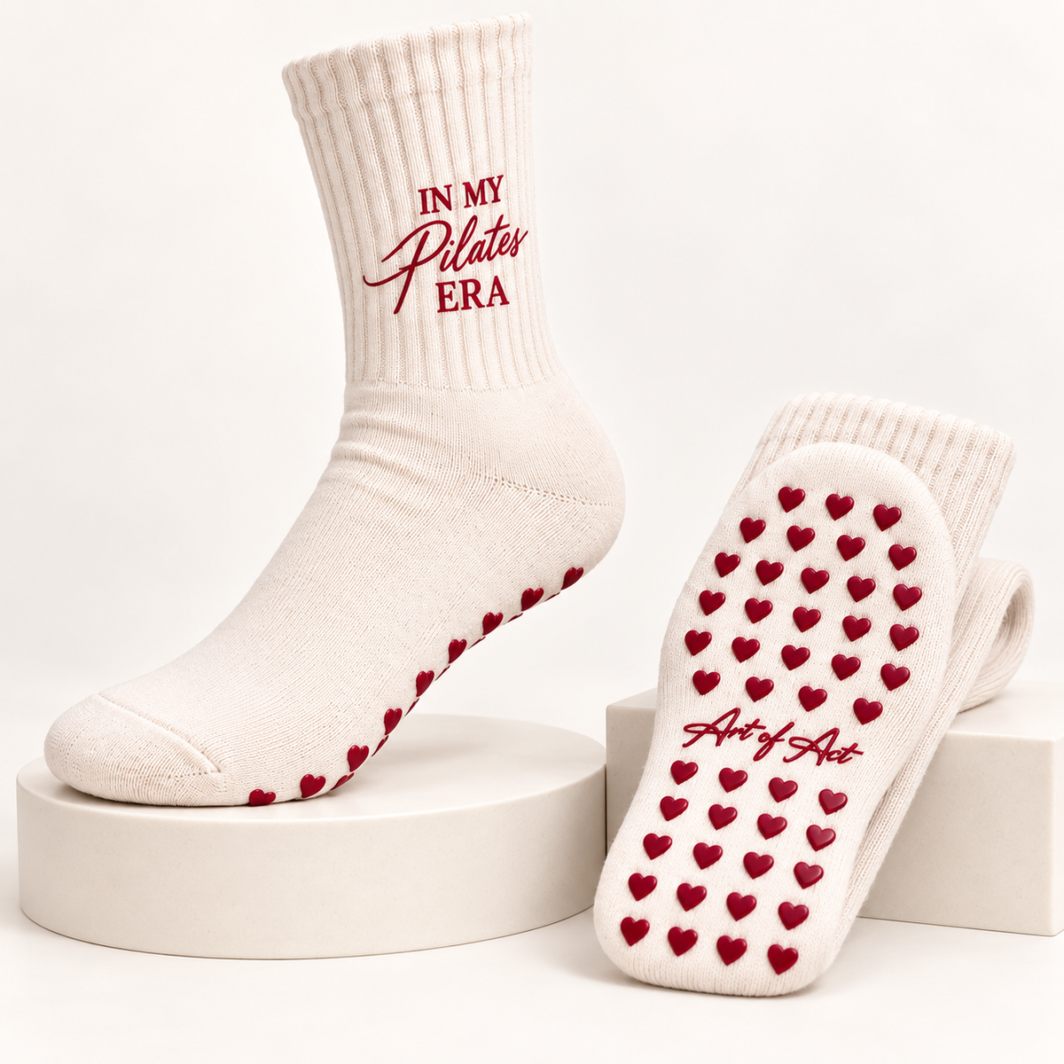In My Pilates Era Grip Socks | Cream & Burgundy