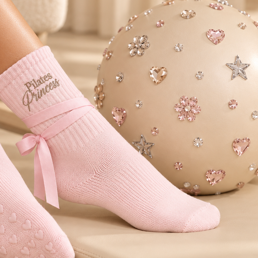 Pilates Princess Bow Grip Socks – Blush Pink