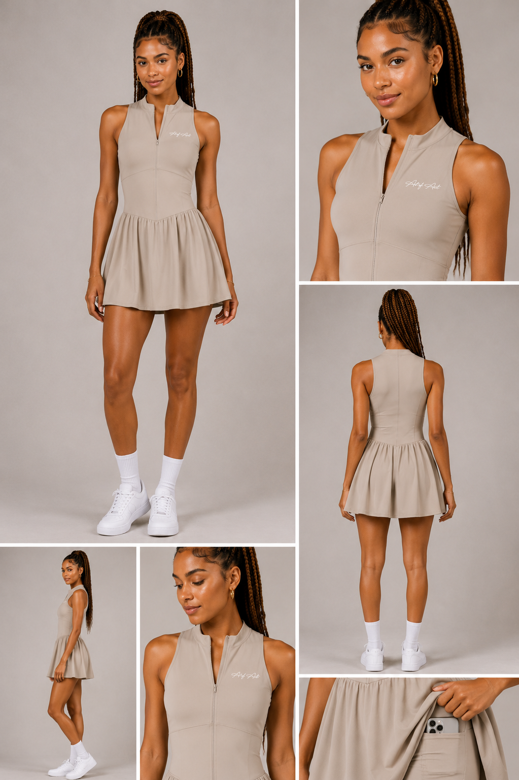 The Court Muse Zip Dress — Taupe