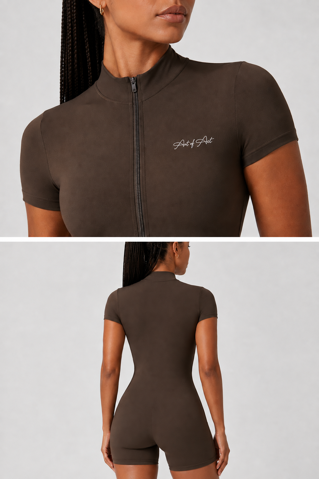 Contour Zip Sculpt Romper – Espresso
