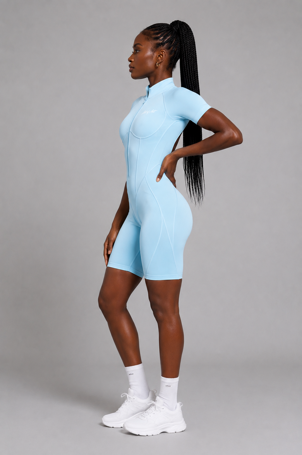 ACT Baby Blue Sculpt Open-Back Romper