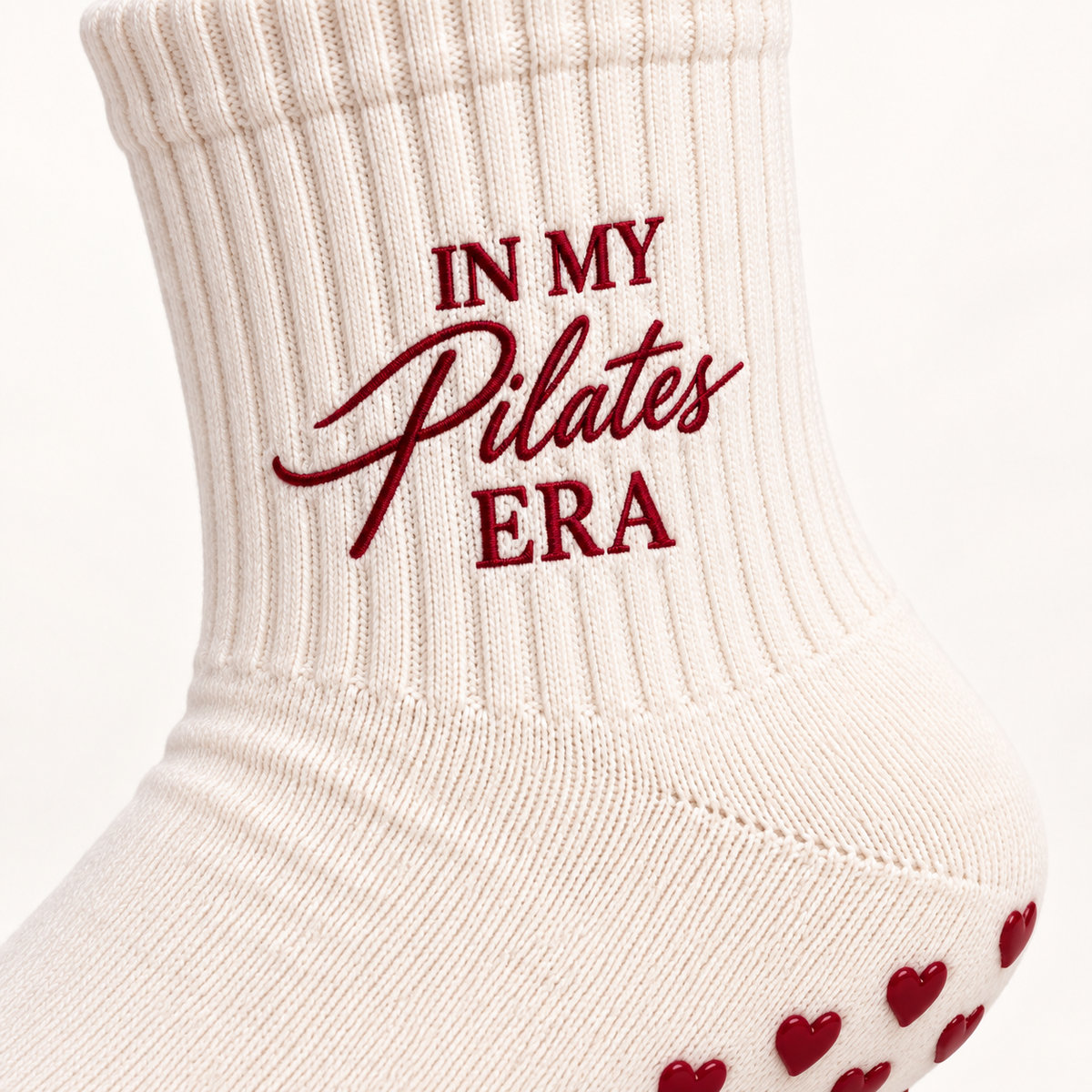 In My Pilates Era Grip Socks | Cream & Burgundy