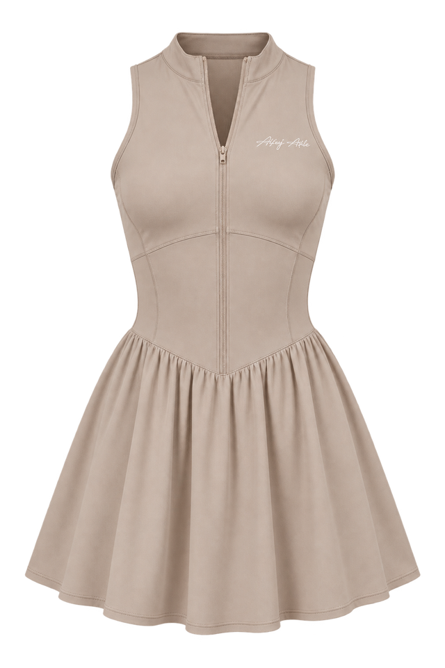 The Court Muse Zip Dress — Taupe