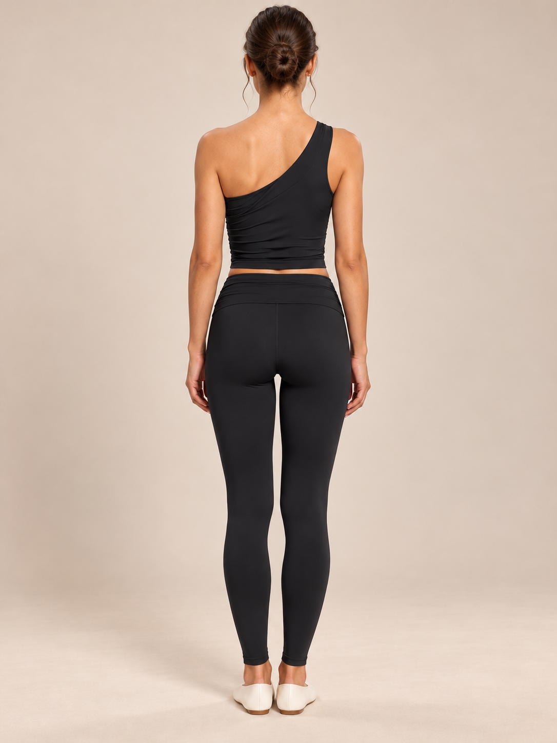 Black Twist One-Shoulder Legging Set back