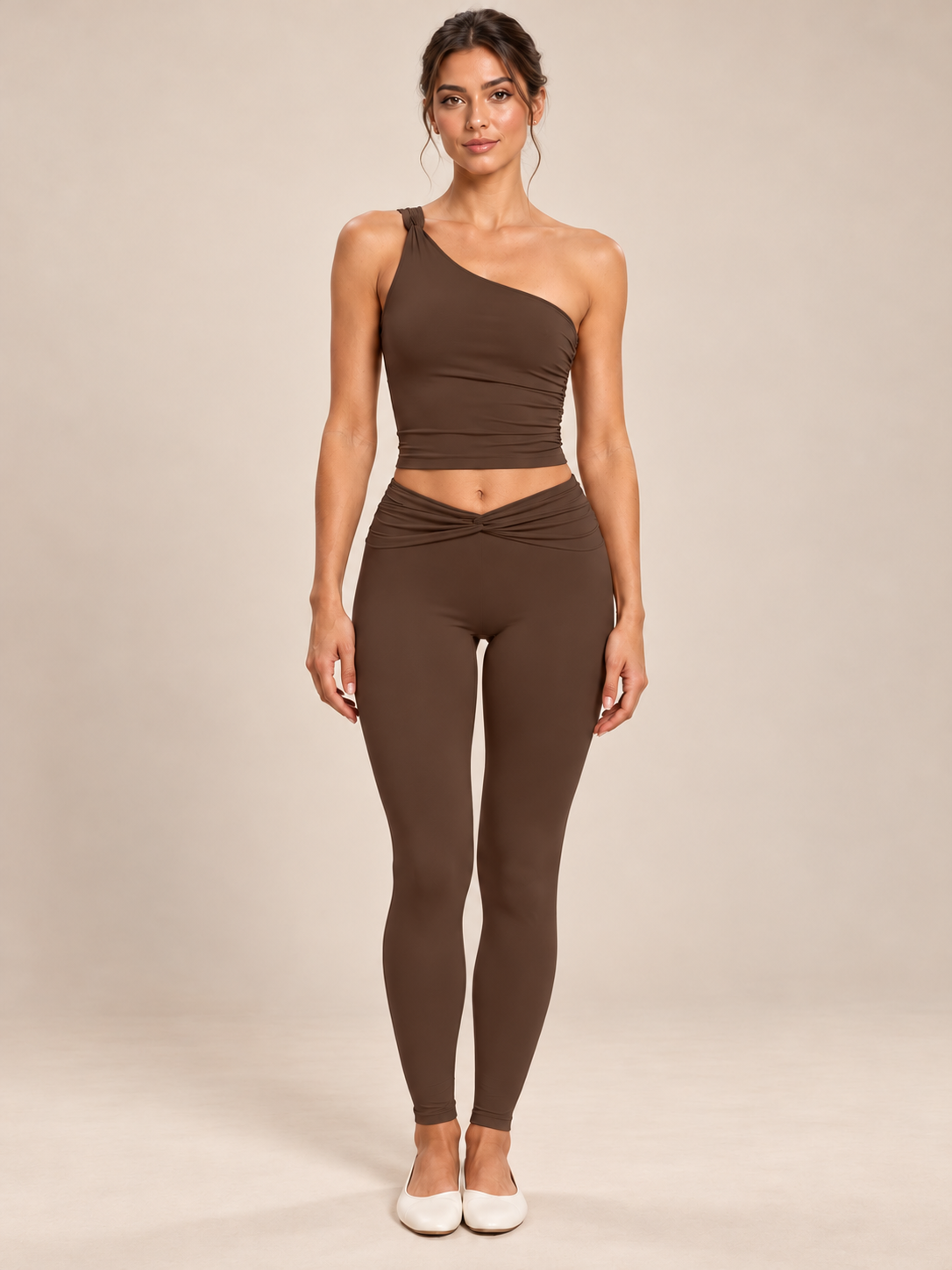 Chocolate Twist One-Shoulder Legging Set front