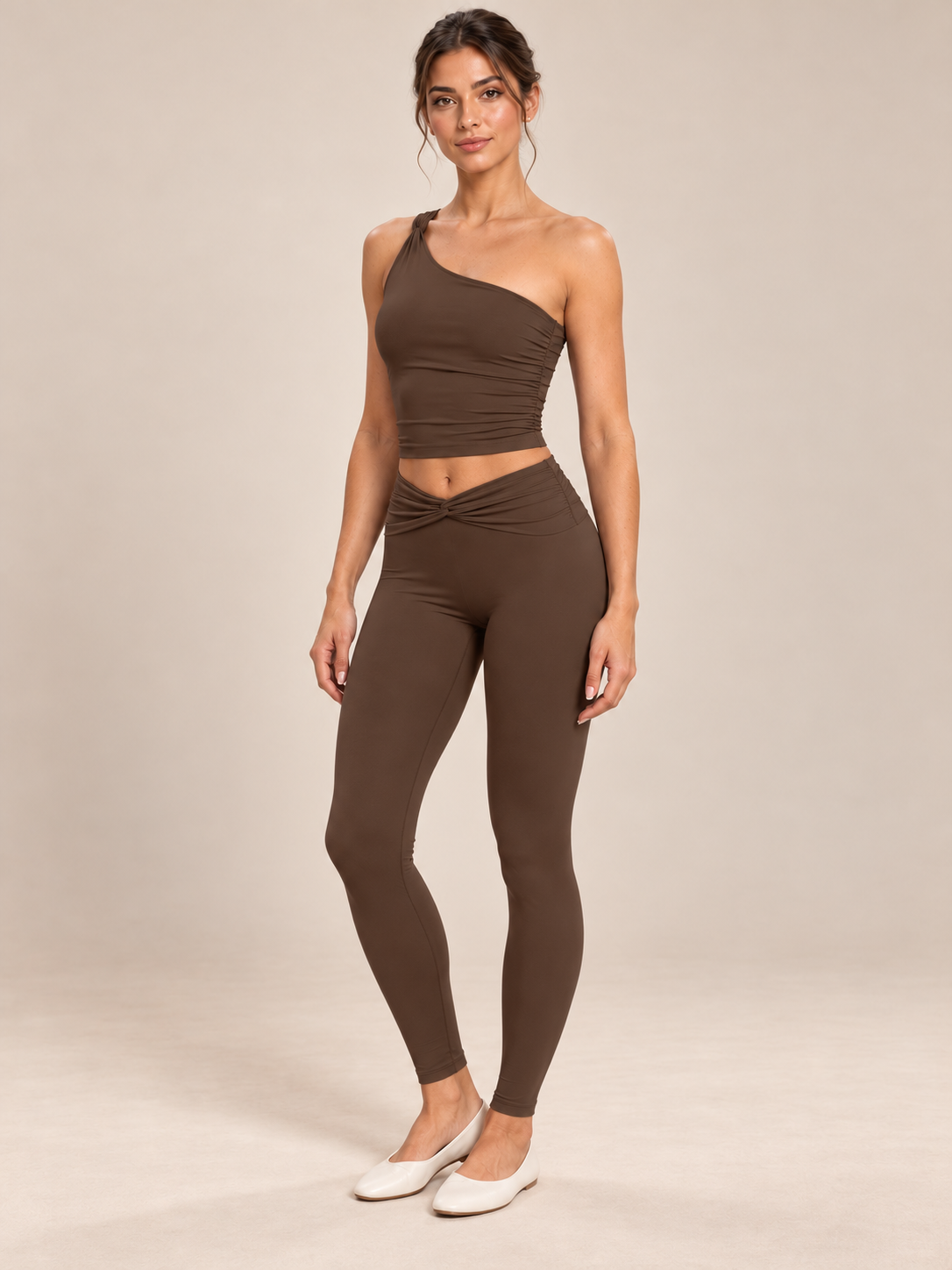 Chocolate Twist One-Shoulder Legging Set three-quarter